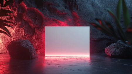 Blank screen on yellow wall background. Mock up, 3D Renderingの写真素材