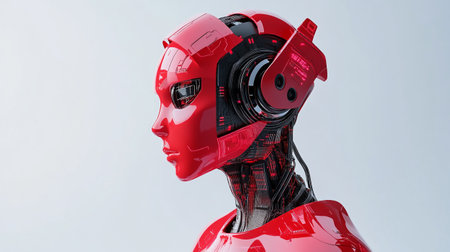 Red female robot isolated on white background. 3D rendering illustration.の写真素材