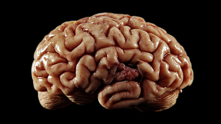 Human brain on a black background. 3D rendering, 3D illustration.の写真素材