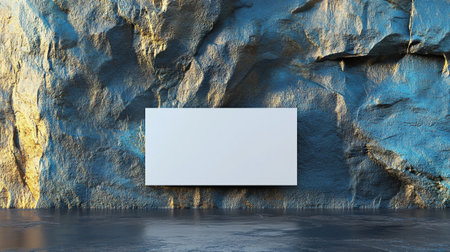 Blank white billboard on blue rock wall background. 3d renderの写真素材