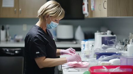 Female dentist working in a dental clinic. Dentistry, medicine and healthcare.の写真素材
