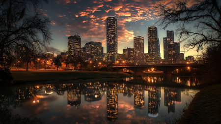 Skyline of Boston, Massachusetts, USA at sunset with reflection.の写真素材
