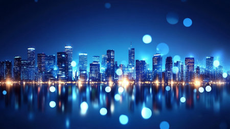 Night view of the park and skyscrapers in Beijing, Chinaの写真素材