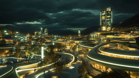 Tbilisi, Georgia. Night view of the city center.の写真素材