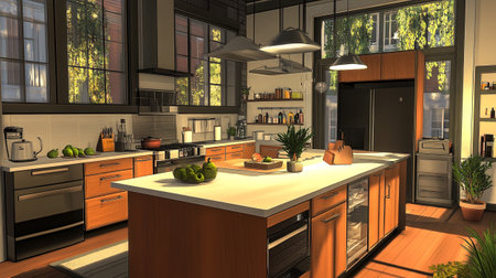 Kitchen interior design. 3D render of a modern kitchen.の写真素材