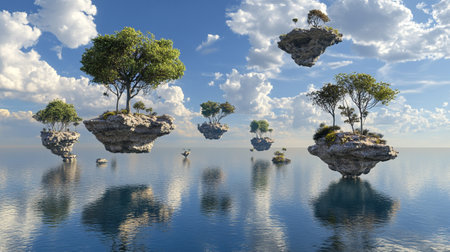Trees on the island in the sea. 3D render.の写真素材