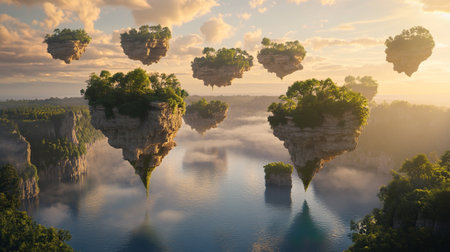 Aerial view of the river and mountains at sunset. Beautiful summer landscapeの写真素材