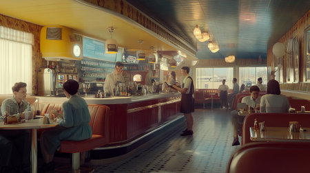 Interior of a pub with people in the background, retro styleの写真素材