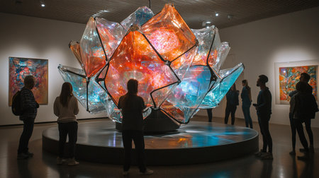 Visitors visit the Vienna Contemporary Art Museum.の写真素材