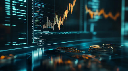 Stock market or forex trading graph and candlestick chart suitable for financial investment concept. Economy trends background for business idea and all art work design. Abstract finance background.の写真素材
