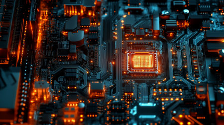 Circuit board close up. Technology background. 3d rendering.の写真素材