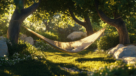 Hammock in the park at sunset, 3d render.の写真素材