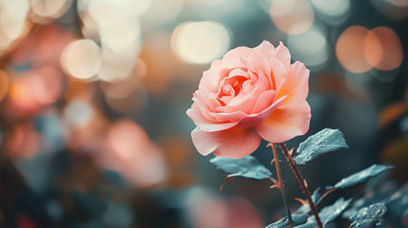 Beautiful pink rose with bokeh background, vintage tone.の写真素材