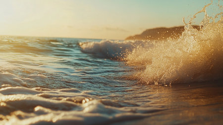 Waves on the seashore at sunset. Sea wave splash.の写真素材