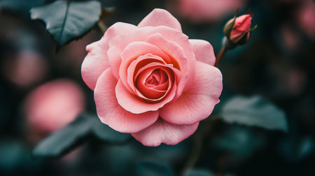 Beautiful pink rose flower in the garden. Selective focus.の写真素材