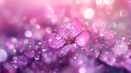 Beautiful pink sakura flowers with water drops on the petalsの写真素材