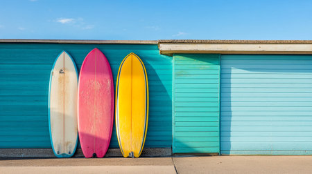Colorful surfboards on a beachの写真素材
