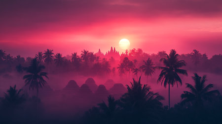 Landscape of foggy morning in Bali island, Indonesia.の写真素材