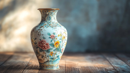 Vintage ceramic vase on a wooden background. Selective focus.の写真素材