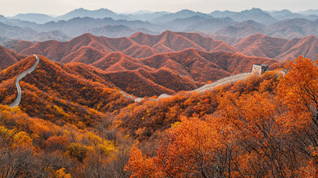 Majestic Great Wall of China in autumn,panoramic viewの写真素材