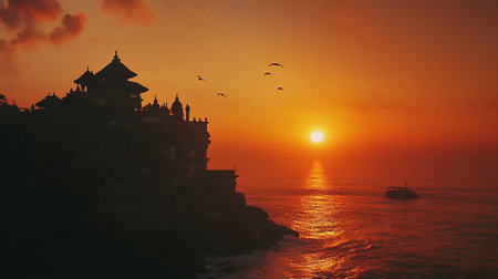 Pura Tanah Lot temple at sunset, Bali, Indonesiaの写真素材