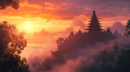 Pura Besakih Temple in Bali, Indonesia at sunriseの写真素材