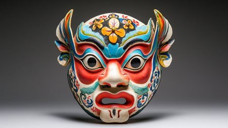 Traditional Chinese Mask on a white background, close-up shot.の写真素材