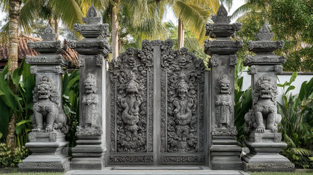 Traditional temple in Ubud, Bali island, Indonesiaの写真素材