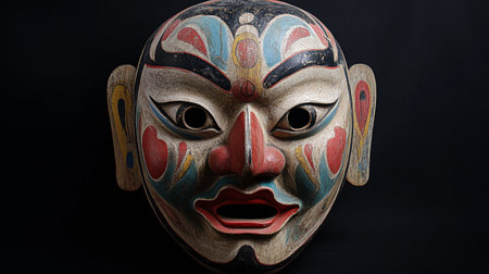 Wooden Mask on a black background. Traditional mask.の写真素材