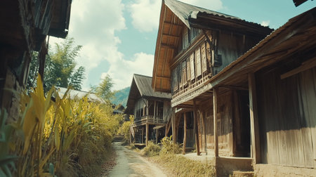Traditional wooden houses in the village of Lampang, Lampang province.の写真素材