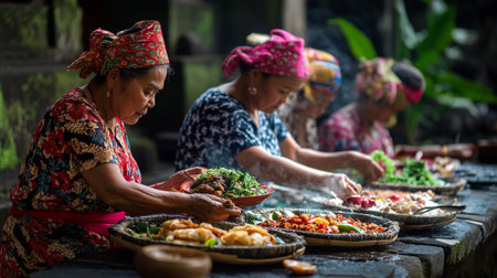 Unidentified woman prepares foodの写真素材