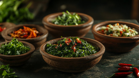 Bowls with tasty seaweed salad on table, closeupの写真素材