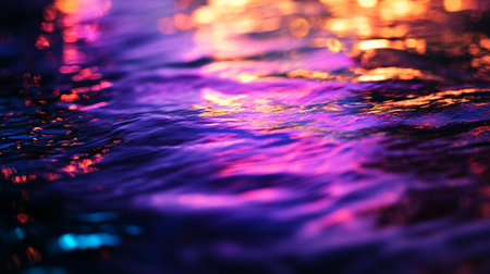 abstract background with bokeh defocused lights and water surfaceの写真素材