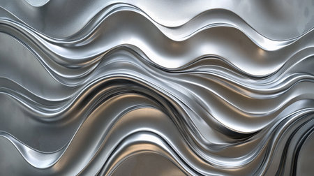 Silver metallic background with waves. 3d rendering, 3d illustration.の写真素材