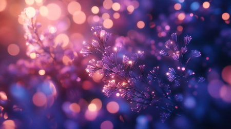 Christmas and New Year background with bokeh lights and snowflakesの写真素材
