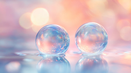Bubbles on colorful background with bokeh effect. Abstract background.の写真素材