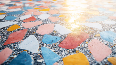 Colorful mosaic on the ground with sun light, vintage tone.の写真素材