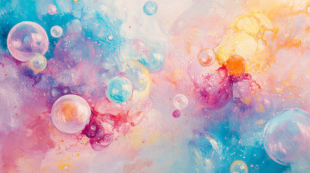 Abstract watercolor background with colorful splashes and drops. Mixed mediaの写真素材