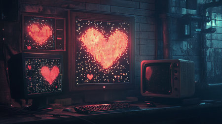 Valentine's day concept. Computer monitor with heart on screen.の写真素材