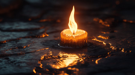 Burning candle in the dark. Shallow depth of field.の写真素材