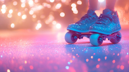 Roller skates on the background of bokeh lights.の写真素材