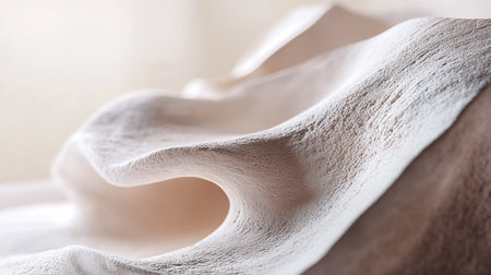 Closeup of a white towel on a white background. Shallow depth of field.の写真素材