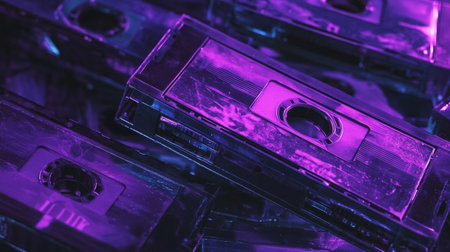 Vintage audio cassettes close up. Retro style toned imageの写真素材