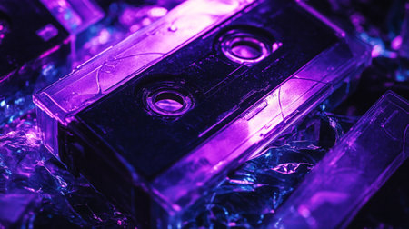 Vintage audio cassettes close-up. Retro music background.の写真素材