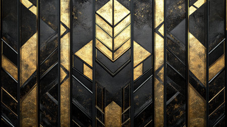 golden background painted in black and gold pattern. 3D illustrationの写真素材