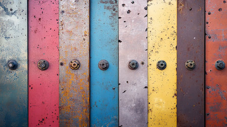Colorful metal background with rivets and bolts, industrial background.の写真素材