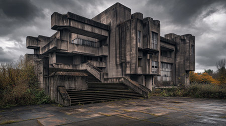 3D render of an abandoned building with a staircase in the middleの写真素材