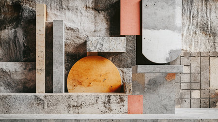 3d rendering of an abstract geometrical composition on a concrete backgroundの写真素材