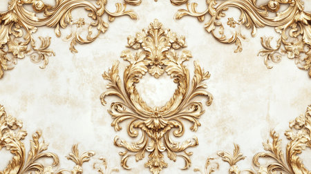 Luxury vintage baroque ornament on the wall as backgroundの写真素材