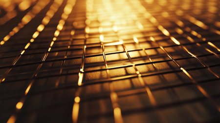 abstract golden metal grid background texture. 3d render illustration.の写真素材